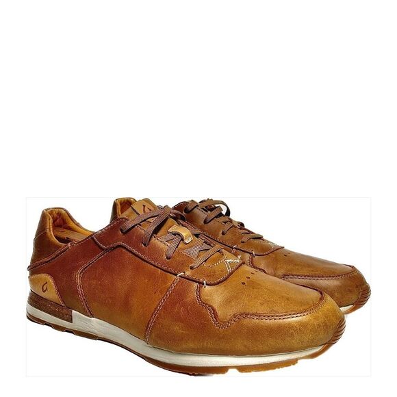 OluKai HUAKA'I LI Vegetable Tan Leather Drop Heel Sneakers Lace Up Shoe Mens 12 - Picture 1 of 9